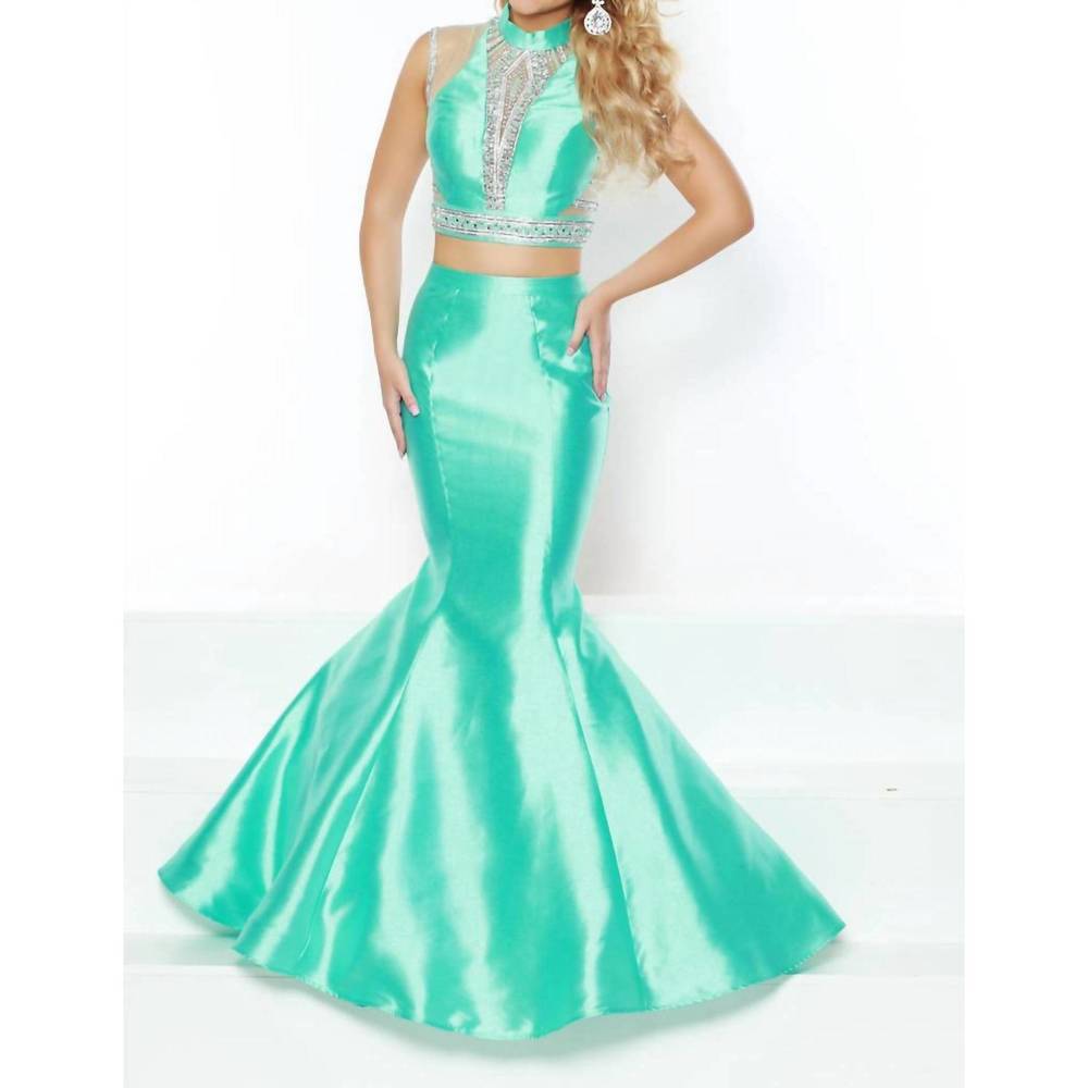 NEW 2CUTE halter maxi prom dress in aqua